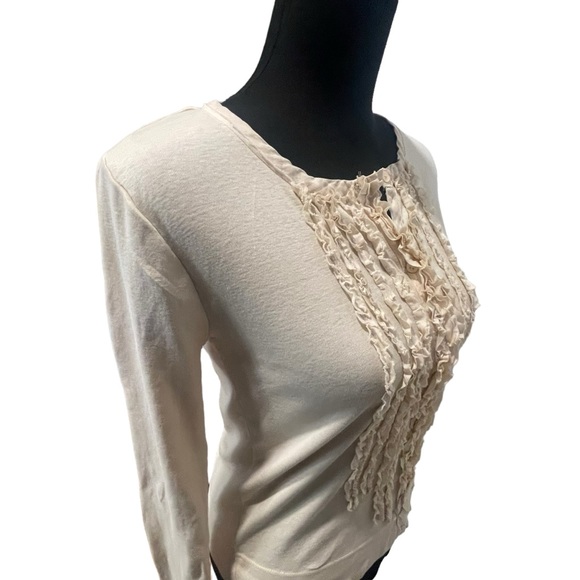 J. Crew. Sz Small. 100% cotton cardigan. Silk/cotton blend ruffles - Picture 9 of 14